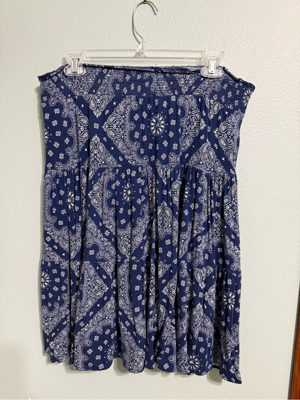 St. John's Bay Navy and White Paisley Smocked Skater Skirt